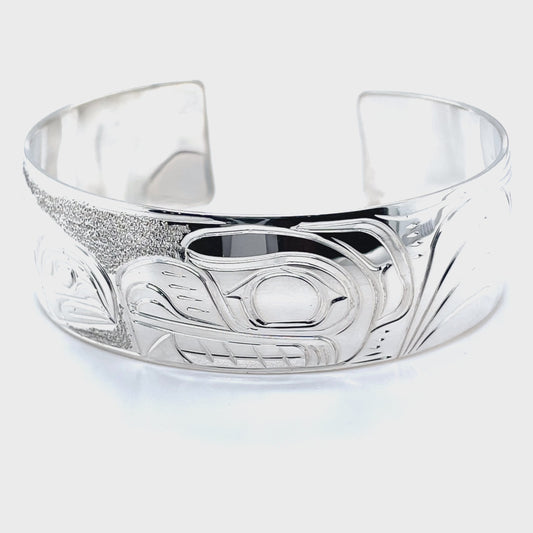Bracelet - Sterling Silver - 3/4" - Bear & Salmon