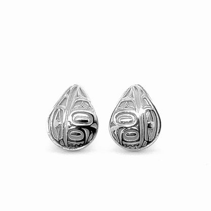 Earrings - Sterling Silver - Stud -  Raven - Teardrop - 14mm