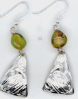 Earrings - Sterling Silver  - Drop - Triangle - Orca - Green Amber