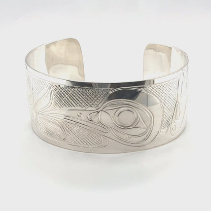 Bracelet - Sterling Silver - 1" - Hummingbird & Flower