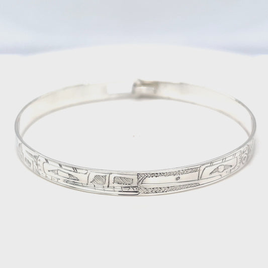 Bangle - Sterling Silver - 1/4" - Wolf & Hummingbird