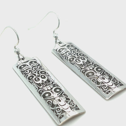 Earrings - Sterling Silver - Rectangle - Eagle & Bear