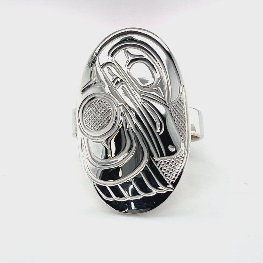 Ring - Sterling Silver - Oval - Raven - size 12.5
