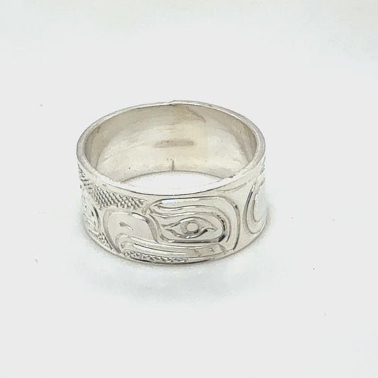 Ring - Sterling Silver - 5/16" - Eagle & Salmon - SIze 6