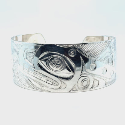 Bracelet - Sterling Silver - 1" - Orca & Salmon