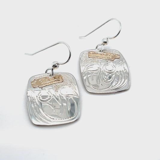 Earrings - Gold & Silver - Rectangle - Wolf