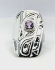 Ring - Sterling Silver - Rectangle - Amethyst - Bear - Size 6