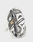 Ring - Sterling Silver & Gold - Oval Face - Raven - Size 8