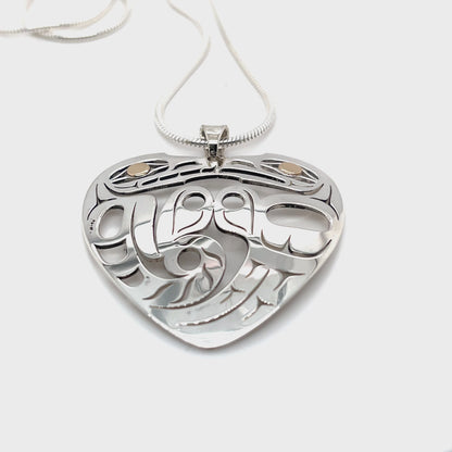Pendant - Gold & Silver - Heart Shape - Wolf & Eagle
