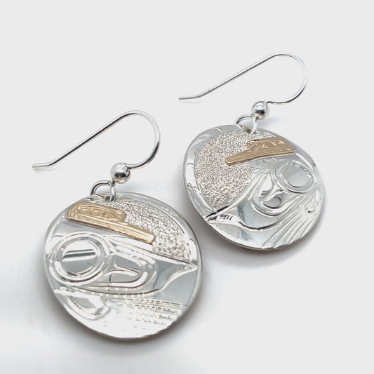 Earrings - Gold & Silver - Oval - Hummingbirds