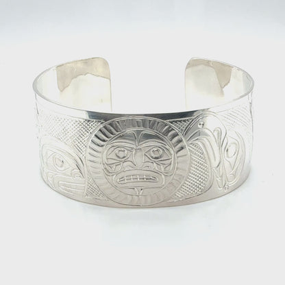 Bracelet - Sterling Silver - 1" - Orca, Moon, & Eagle