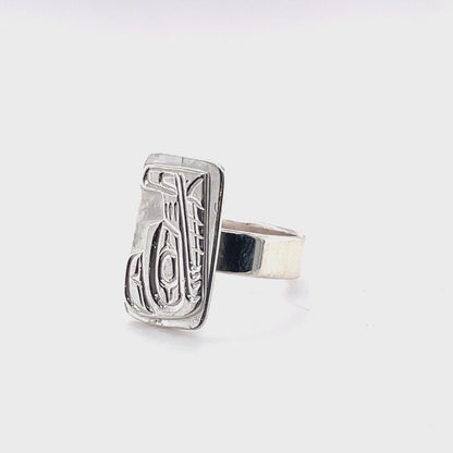 Ring - Sterling Silver - Cast - Rectangle - Wolf - Size 9.25