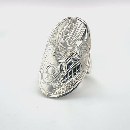 Ring - Sterling Silver - Oval - Wolf & Moon - size 5.75