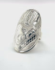 Ring - Sterling Silver - Oval - Wolf & Moon - size 5.75