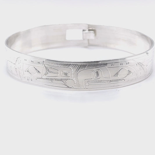 Bangle - Sterling Silver - 1/2" - Raven & Eagle - Extra Long