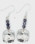 Earrings - Sterling Silver  - Drop - Square - Frog - Iolite