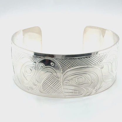Bracelet - Sterling Silver - 1" - Eagle & Orca - Longer Length