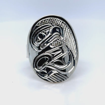 Ring - Silver - Oval - Eagle - Size 8