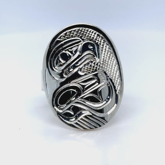 Ring - Silver - Oval - Eagle - Size 8