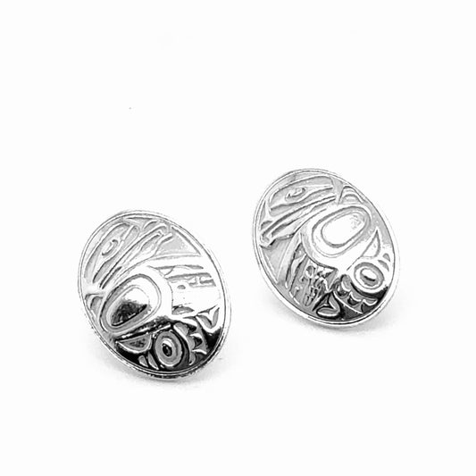 Earrings - Sterling Silver - Stud - Oval - Eagle - 17mm
