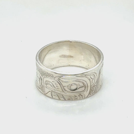 Ring - Sterling Silver - 5/16" - Bear & Salmon - Size 6