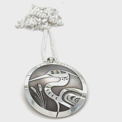 Pendant - Gold & Silver - Oval - Heron
