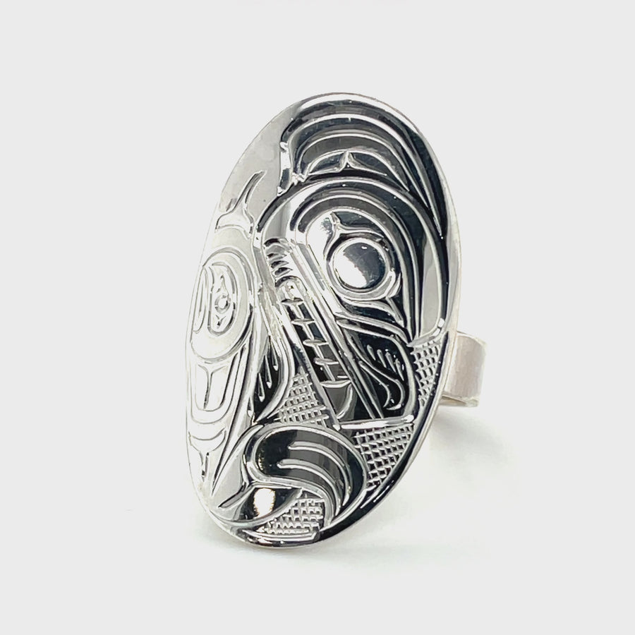 Ring - Sterling Silver - Oval - Bear - size 9