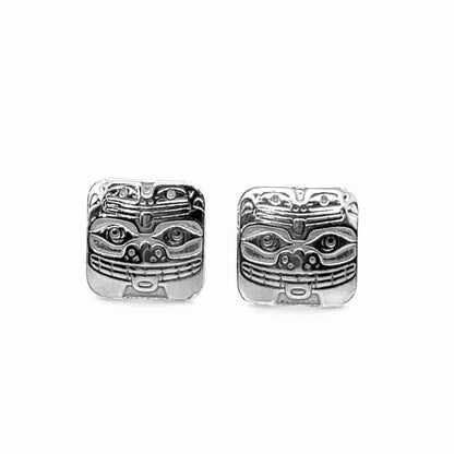 Earrings - Sterling Silver - Stud - Bear & Frog -  Square - 12mm