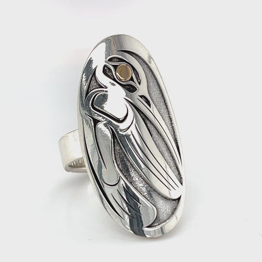 Ring - Sterling Silver & Gold - Oval Face - Hummingbird - Size 7
