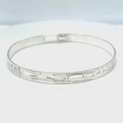 Bangle - Sterling Silver - 1/4" - Hummingbird & Orca
