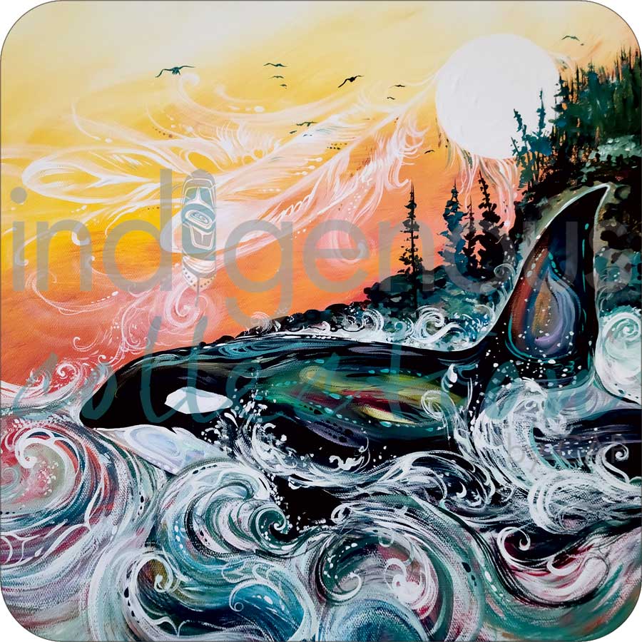 Coasters - Cork - Set of 4 - Killer Whale Sunset