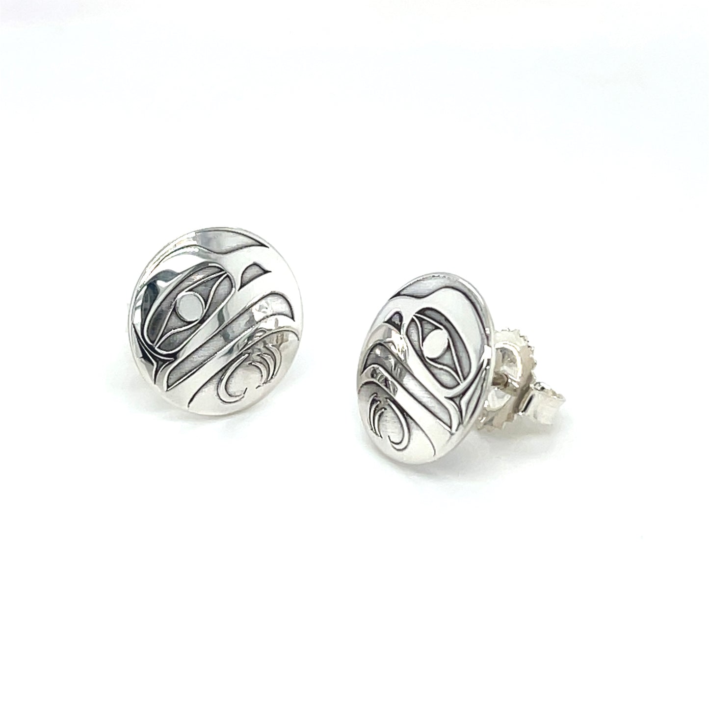 Earrings - Sterling Silver - Round Studs - Eagle