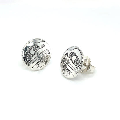 Earrings - Sterling Silver - Round Studs - Eagle