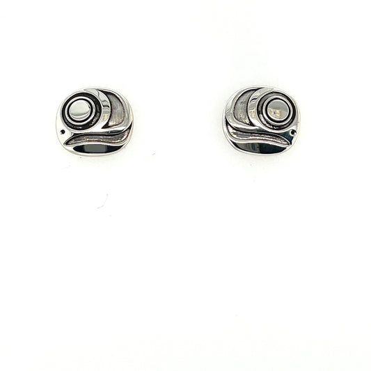 Earrings - Sterling Silver - Round Studs - Salmon Egg