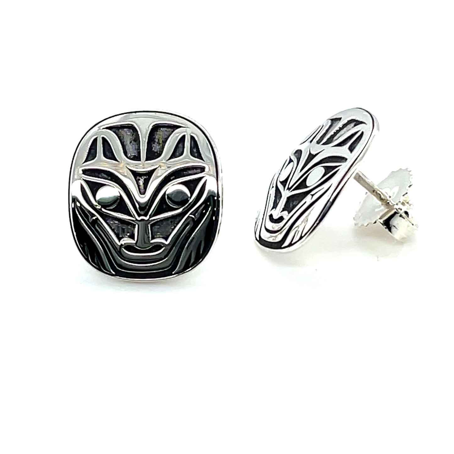 Earrings - Sterling Silver - Oval Studs - Wolf