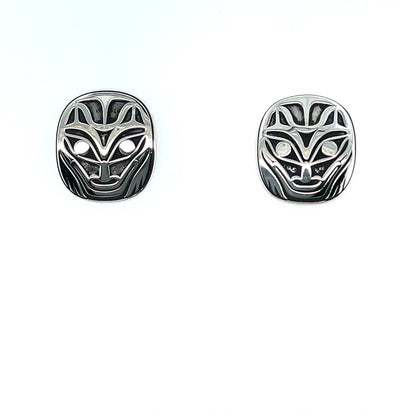 Earrings - Sterling Silver - Oval Studs - Wolf