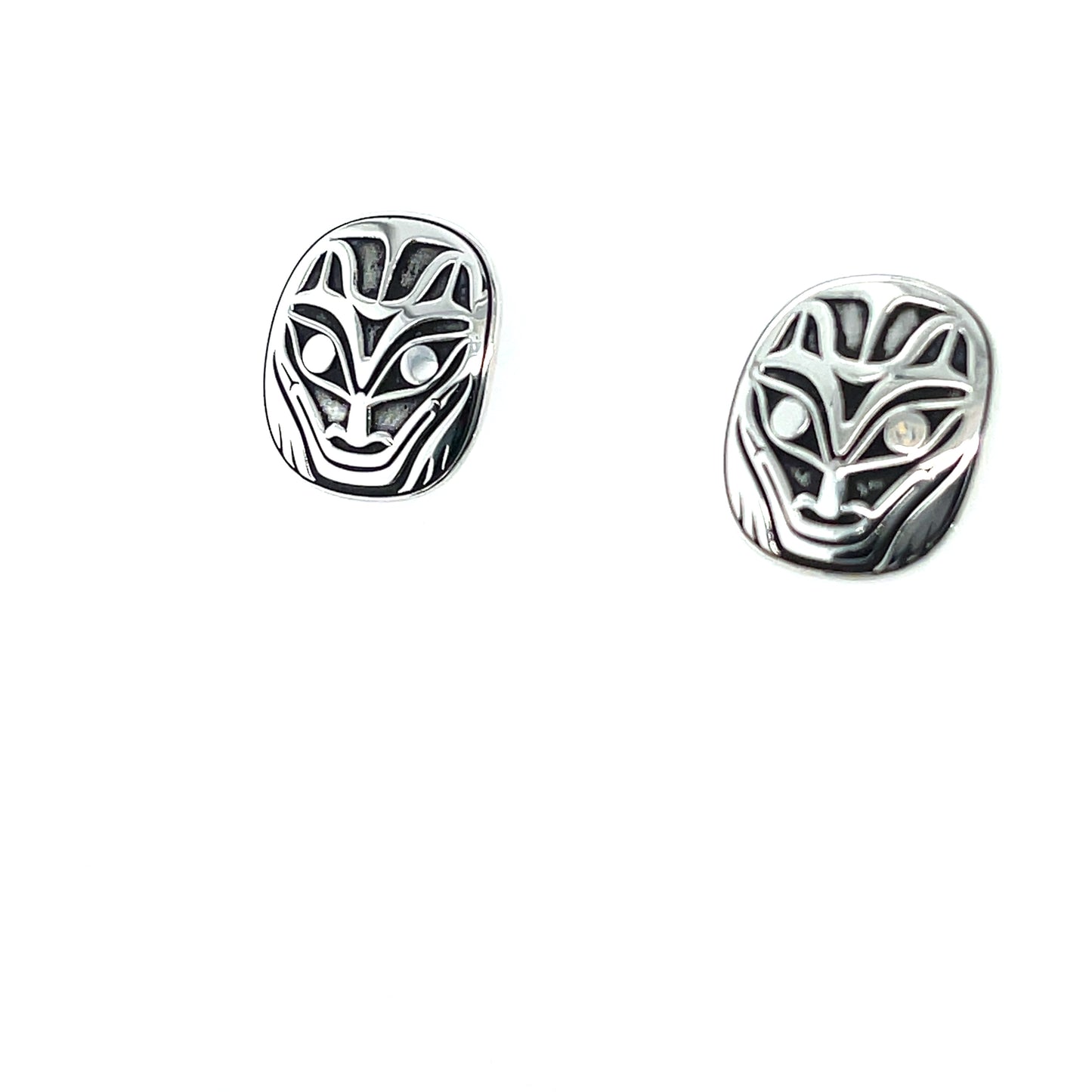 Earrings - Sterling Silver - Oval Studs - Wolf