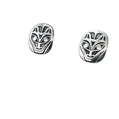 Earrings - Sterling Silver - Oval Studs - Wolf