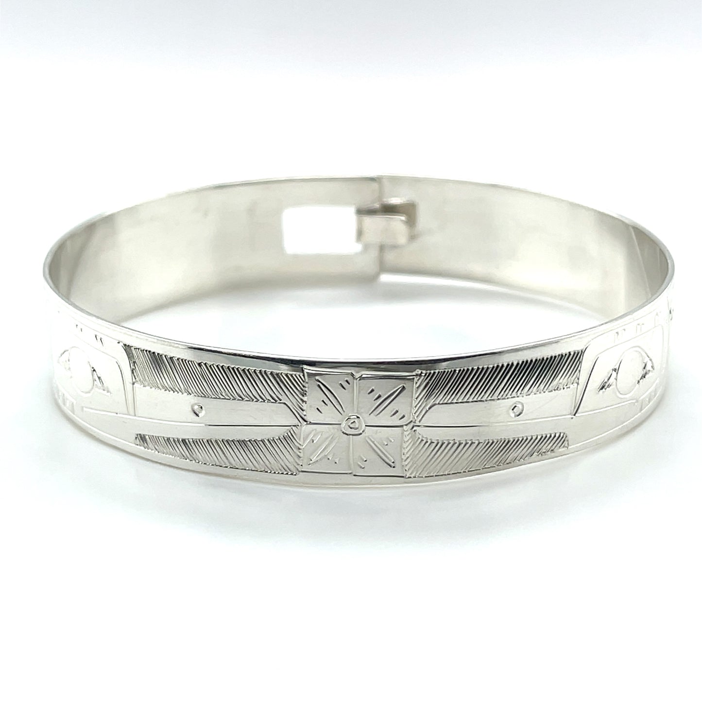 Bangle - Sterling Silver - 1/2" - Hummingbirds & Flower