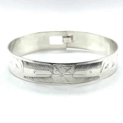 Bangle - Sterling Silver - 1/2" - Hummingbirds & Flower