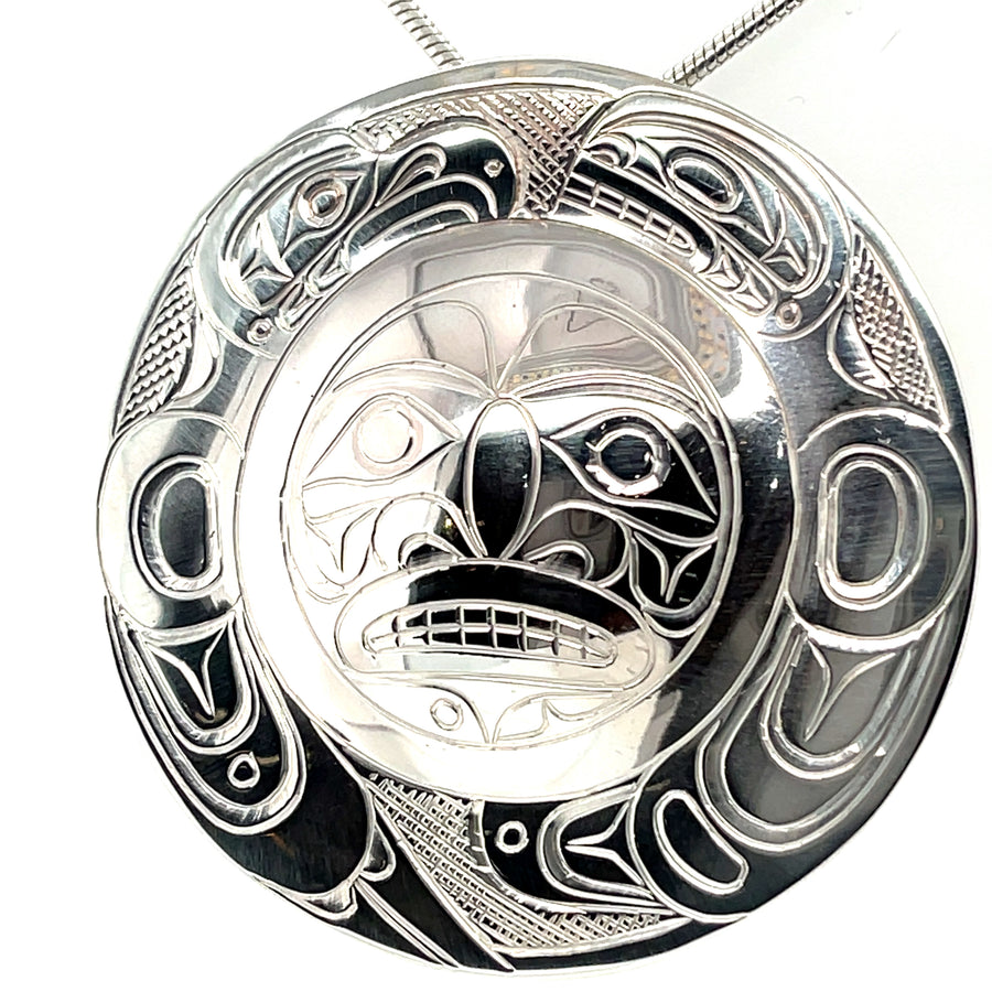 Pendant - Sterling Silver - Round - Moon with Eagle & Orca