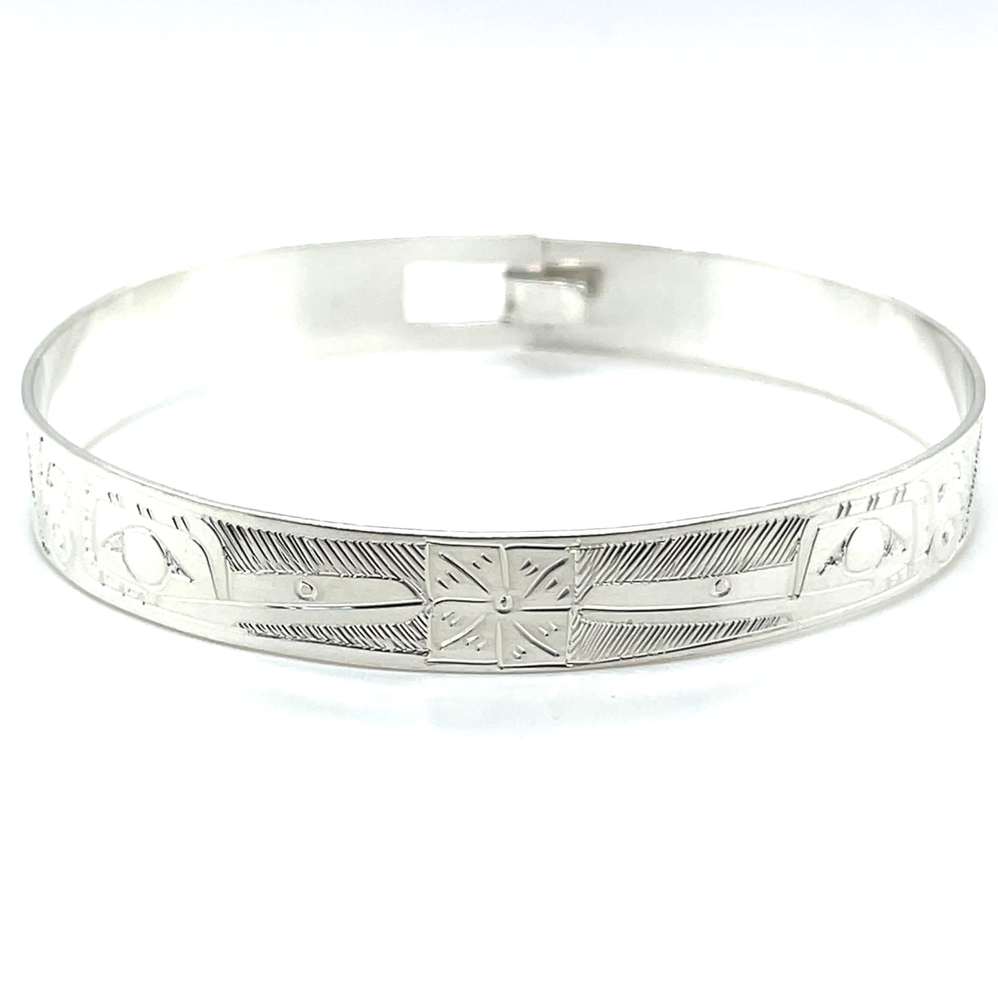 Bangle - Sterling Silver - 3/8" - Hummingbirds & Flower