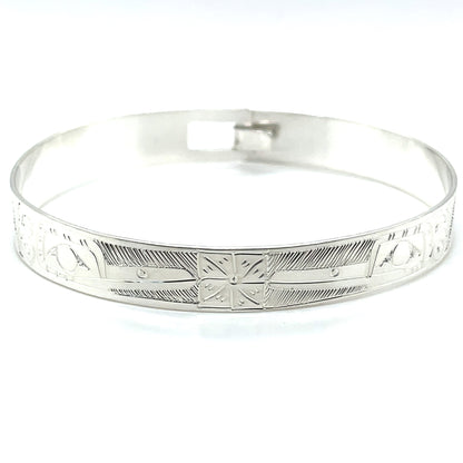 Bangle - Sterling Silver - 3/8" - Hummingbirds & Flower
