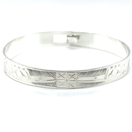 Bangle - Sterling Silver - 3/8" - Hummingbirds & Flower