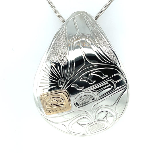 Pendant - Gold & Silver - Teardrop - Orca - Large