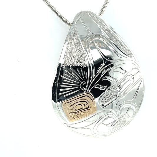 Pendant - Gold & Silver - Teardrop - Orca - Large