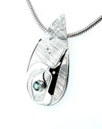 Pendant - Sterling Silver with Aquamarine - Teardrop - Hummingbird