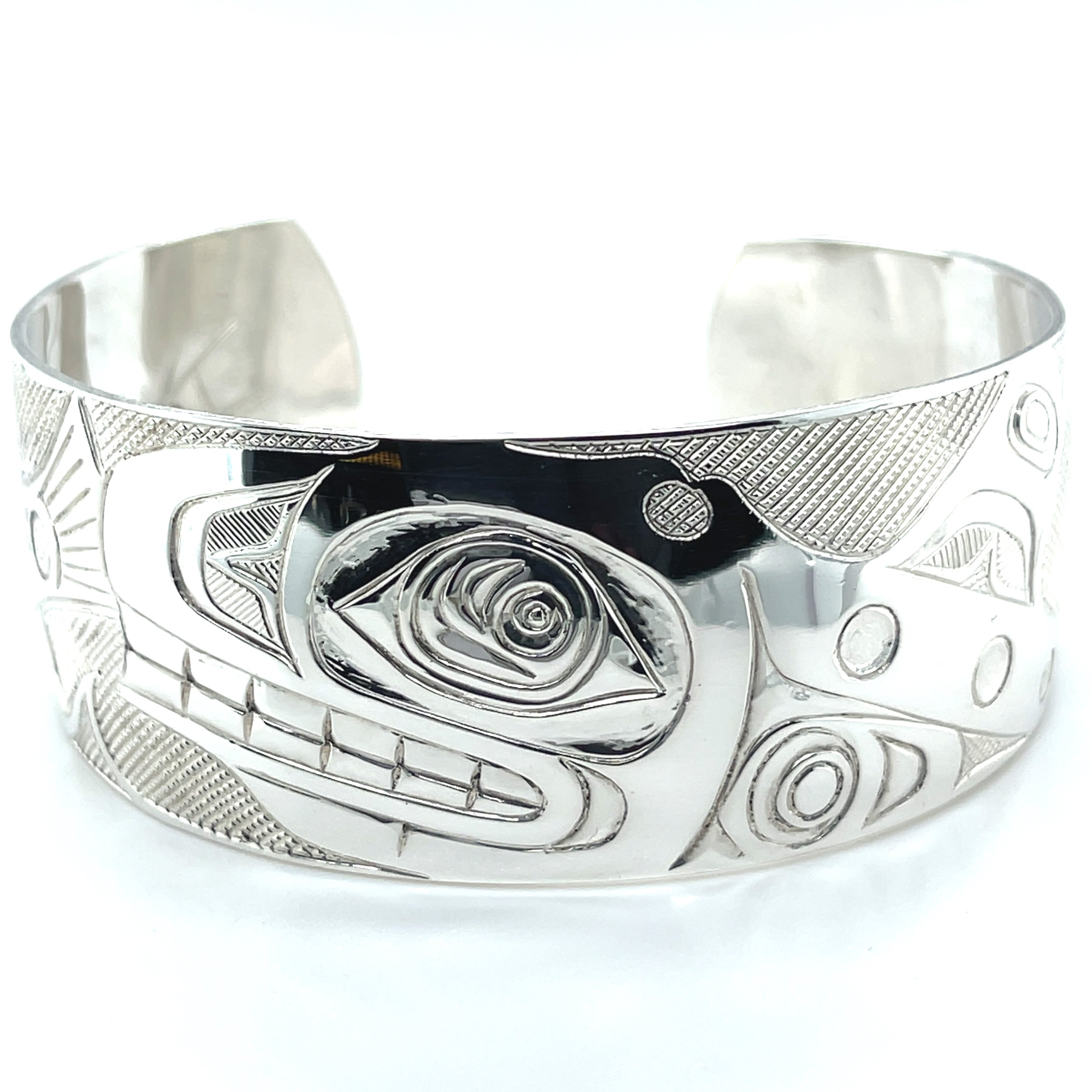 Bracelet - Sterling Silver - 1&quot; - Orca &amp; Salmon