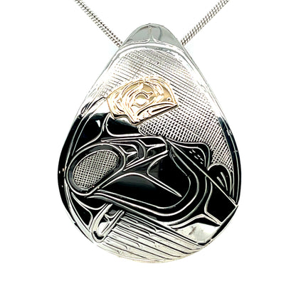 Pendant - Gold & Silver - Teardrop - Raven - Large