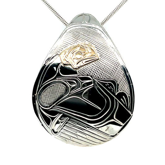 Pendant - Gold & Silver - Teardrop - Raven - Large